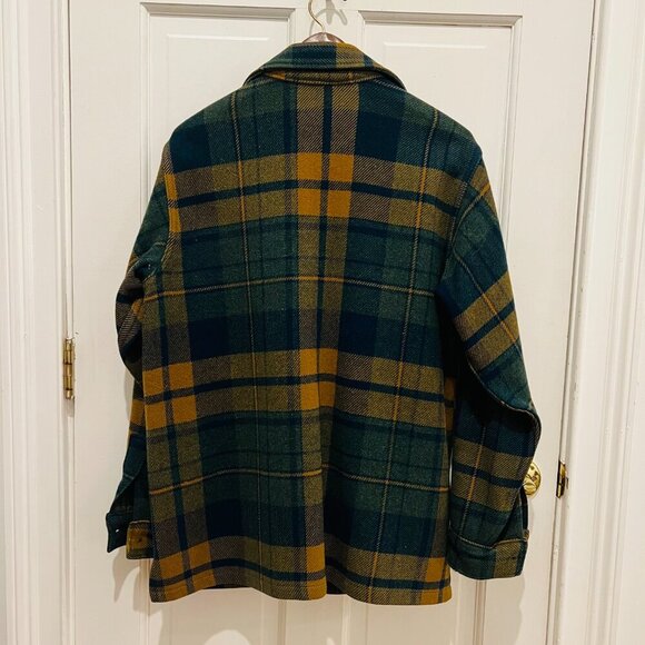 Vintage WOOLRICH Plaid Wool Coat, 1960s Hunting Jacket, M/L 42, Green/Blue/Tan - Picture 5 of 16